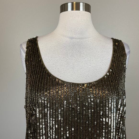 Ralph Lauren Sequined Sleeveless Mini Shift Cocktail Dress Bronzed Green Size 12 - Picture 8 of 13